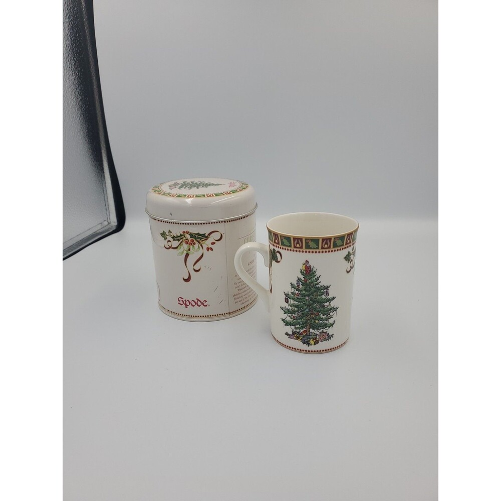 Spode Sentiment Mug with Tin Hand / Heart Christmas Ribbon and Holly - Vgc